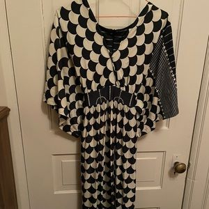 Vintage Wing Sleeve Mod Print Maxi Dress with Tie